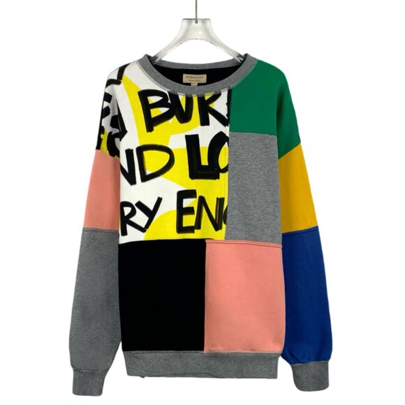 CM0051 Burberry Colorblock Letter Print Cotton Crew Neck Long Sleeve Sweatshirt